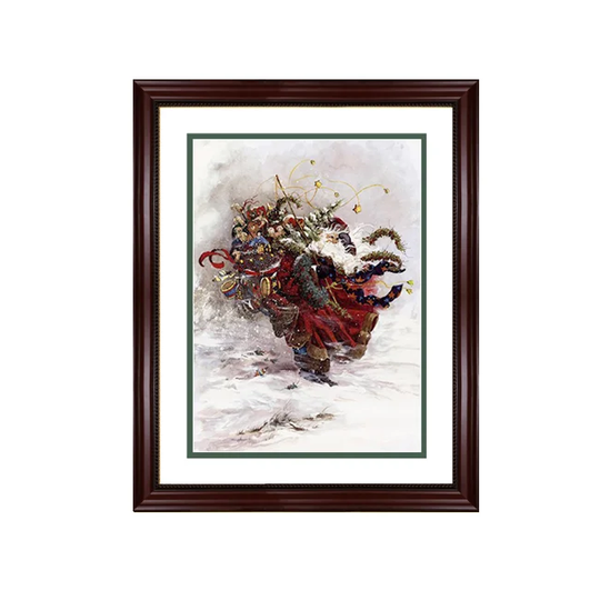 Peggy Abrams - Windswept Santa - Framed Matted Christmas Art