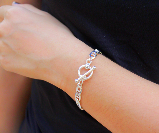 Mariner Silver Chain Link Bracelet, Anchor Toggle Thick Statement Jewelry Gift For Women Men