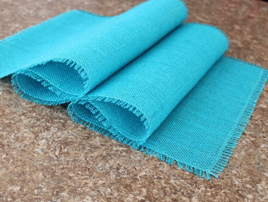 Caribbean Blue Burlap Table Runner With Half Inch Fringe