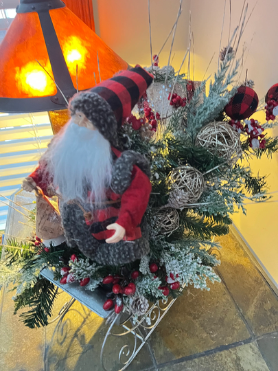 Christmas Centerpiece, Santa Table Arrangement, Woodland Country Rustic Holiday Décor, Decor