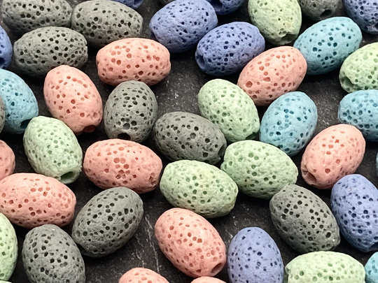 Mixed Oval Lava Beads, 12mm, Colors, Rice Shaped, Round Ovals, Barrel, Aromatherapy, Colorful, Blue, Green, Pink