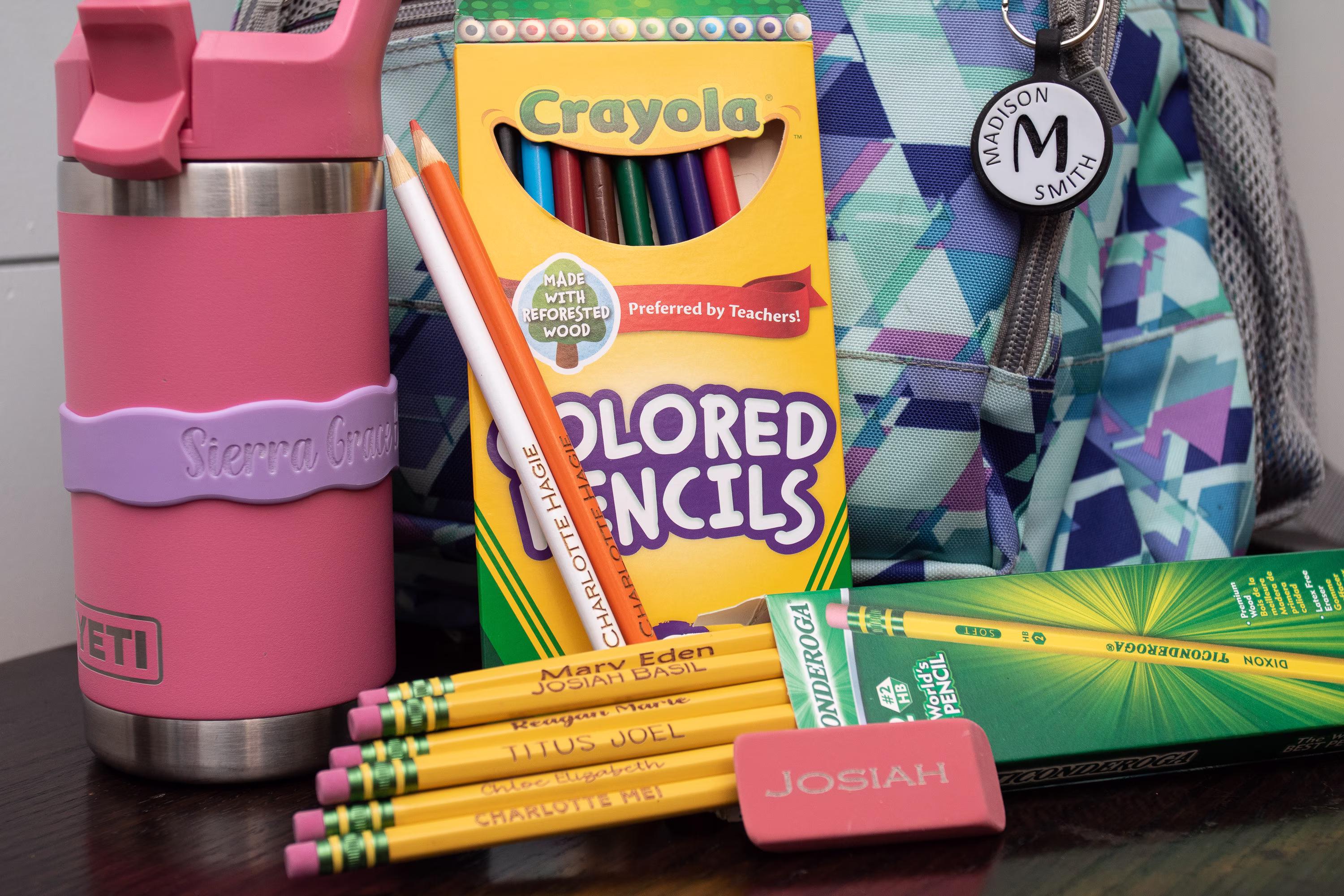 Custom School Supplies, Personalized Engraved School Supply Bundle, Pencils, Bottle Labels, Backpack Tags, Erasers