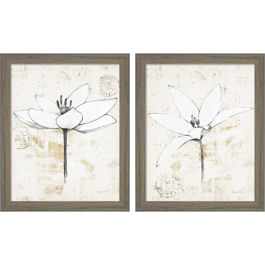 Avery Tillmon 'Pencil Floral Gold' Framed Art (Set of 2)