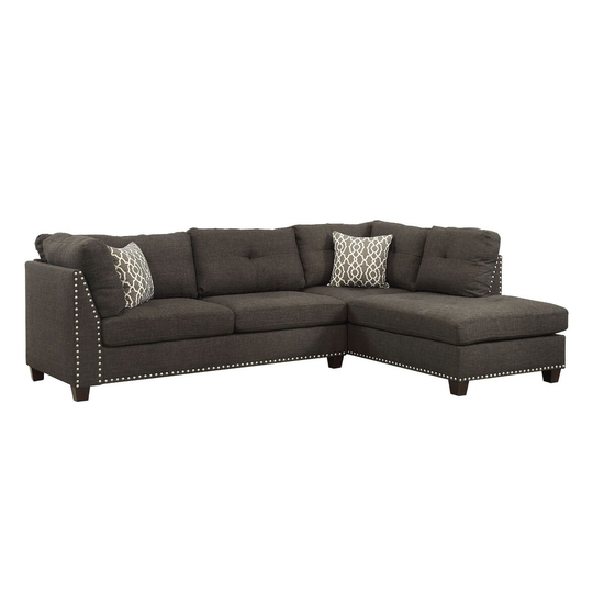 Sectional Sofa & Ottoman in Charcoal/Gray Linen