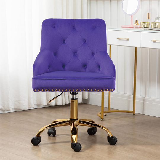 EYIW Height Adjustable Swivel Upholstered Office Chair with Botton Tufted Back, 5 Casters and Metal Base