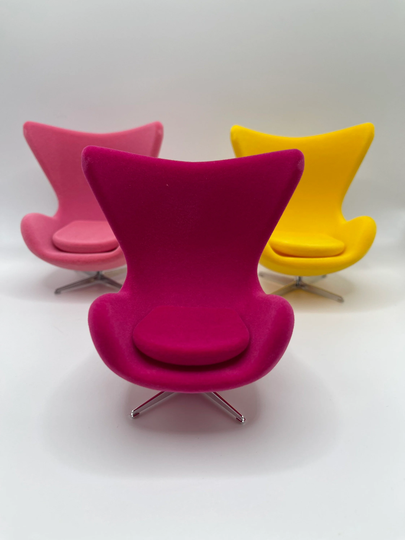 Miniature 112 Scale Mcm Chair Pink Or Yellow Mini Armchair, Mid Century Egg Arne Jacobsen, Vintage Style Designer