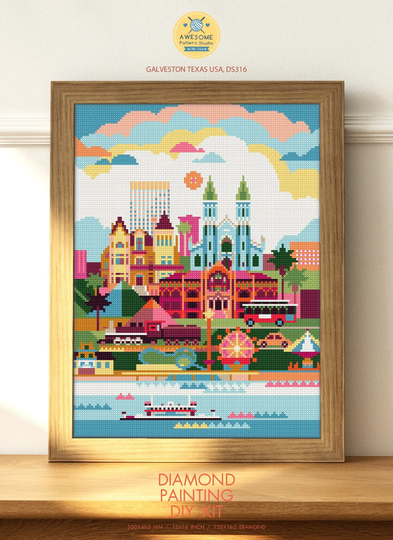 Galveston Texas USA Ds316, Diamond Painting Diy Kit | Full Pattern USA Diy City State