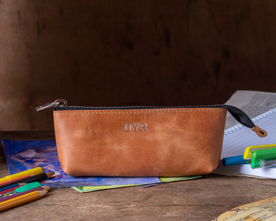 Handmade Pencil Holder With Zipper, Personalized Leather Case, Pen Holder, Pouch, Genuine Bag Zipper