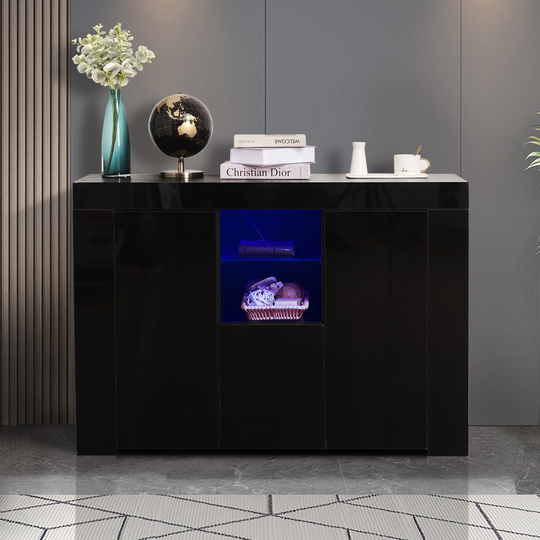 High Gloss Buffet,Sideboard with 2 Shelves,1 Drawer,2 Doors and LED Light