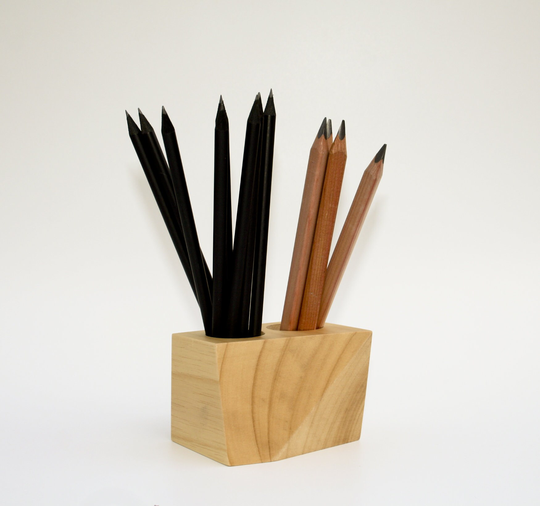 Pencil Holder Solid Natural Wood - 2 Wide Hole Wooden Desk Organizer Pen & Accessories