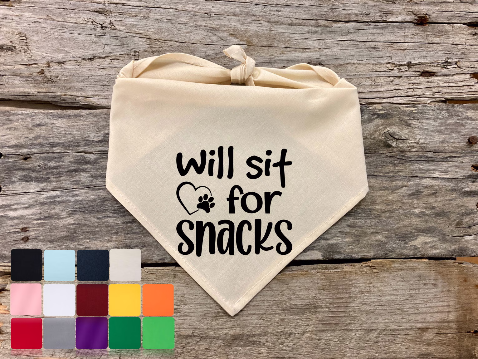 Will Sit For Snacks Dog Bandana, Custom Personalized Funny Pet Quotes Birthday Bandana For Dogs Accessories, Supplies