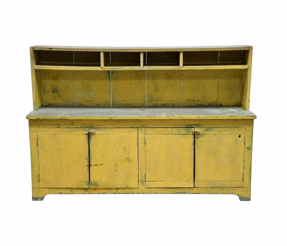 Antique Pennsylvania Painted Yellow American Country Bucket Bench Kitchen Cupboard