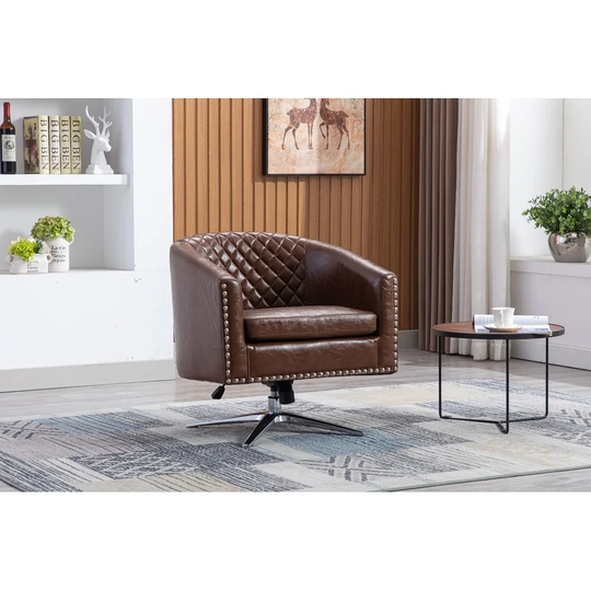 Swivel Barrel Chair Living Room Chair with Metal Base, PU