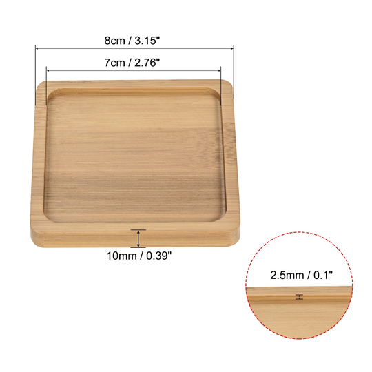 Plant Pot Saucer, 10 Pack 8cm Bamboo Square Flower Drip Tray Indoors - Natural Wooden Color