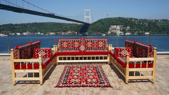 Garden Sofa Set, Red Arabic Majlis Cushions, Handmade Wooden Bench, Bench Pillow, Corner Bohemian Furniture, Floor Cushion Set