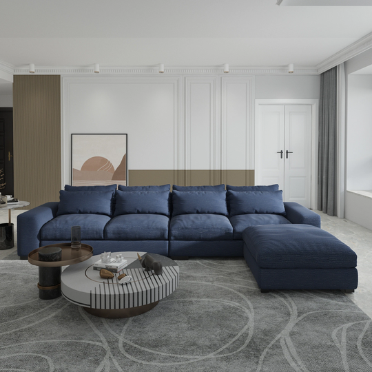 L-Shaped Reversible Linen Fabric Sectional Sofa,Convertible Corner Couch with Pillow and Wood Legs