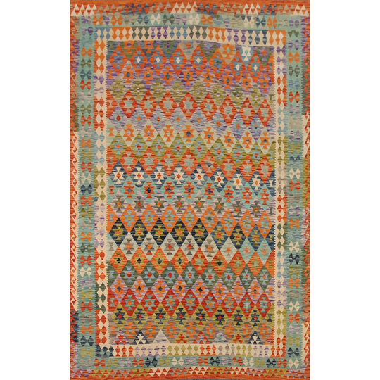 Colorful Kilim Reversible Area Rug Flat-weave Wool Geometric Carpet - 8'4"x 11'6"