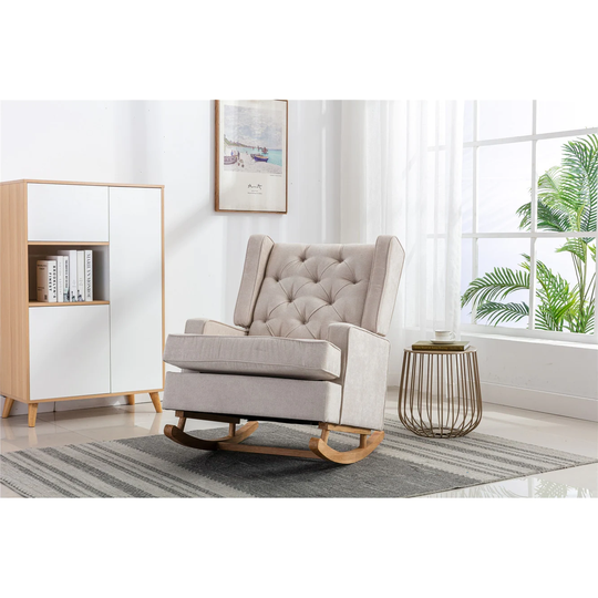 Nursery Rocking Chair Upholstered Mid Century Modern Rocker Oversized Wingback Armchair for Living Room with Two Leg