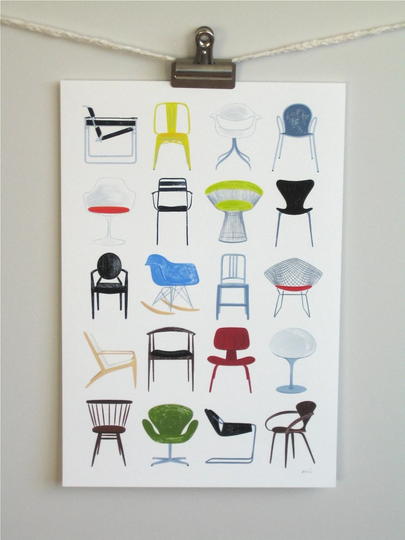 Modern Chairs, 13x19 & 8.5x11, Art Print, Mid Century Modern