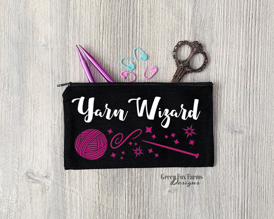 Knitter Notions Case, Yarn Wizard Bag, Crochet Hook Funny Zipper Pouch, Custom Pencil Pouch