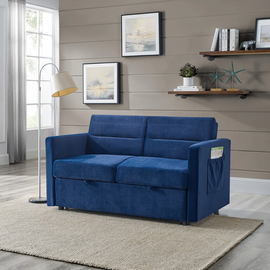 Loveseats Sofa Bed with Pull-out Bed Adjustable Back and Two Arm Pocket