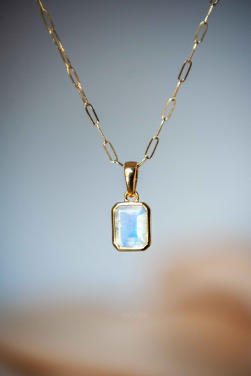 Moonstone Necklace in Gold Vermeil, Handmade Minimalist Gifts For Her