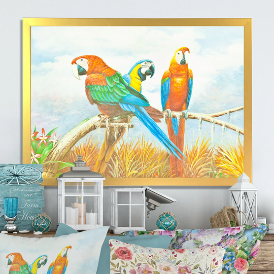 Designart 'Colorful Macaw Parrot Painting' Farmhouse Framed Wall Art