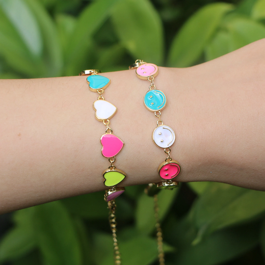 5Pcs, Multi-Color Smiley/Heart Shape Bracelet For Women Gold Color Enamel Charm Bracelets & Bangles 2022 New Jewelry Gift
