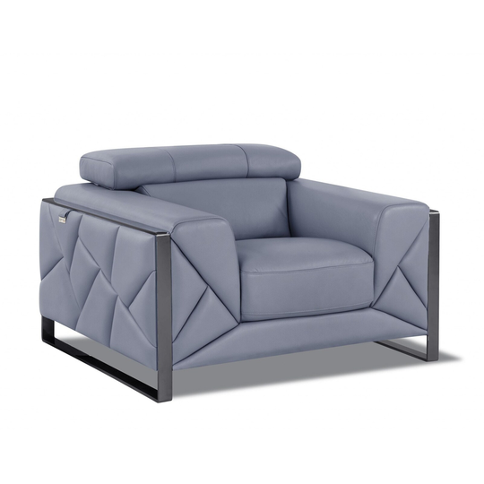 Mod Slate Blue Leather and Chrome Deco Accent Chair - 35" x 48" x 43"
