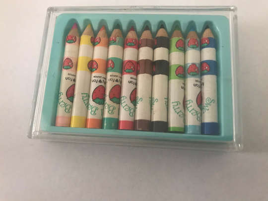 Vtg Sweet Berry Perfumed 10 Mini Colored Pencils Lovely Fan in Case Made Japan No. 129 Sb-123