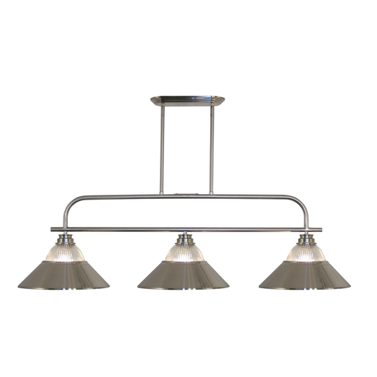 Avery Home Lighting Brushed Nickel with Clear Ribbed Glass & Brushed Nickel Shade - Steel 3-light Island/Billiard Light
