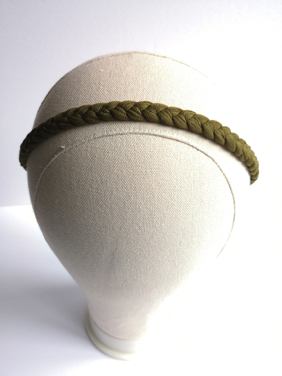 Women's Braided Headband in Olive Green. Workout Hair Accessory Or Boho Hippie Fashion For Festival Beach, Handmade, Soft, Stretchy, Gift