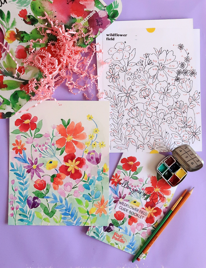 Wildflower Field Watercolor For Beginners Art Painting Kit Diy Flower Paint By Number
