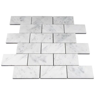 White Carrara 2" x 4" Natural Stone Brick Joint Marble Look Mosaic Wall Tile