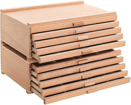 Wood Artist Supply Storage Box Pastels Pencils Pens Markers Brushes 10 Drawer