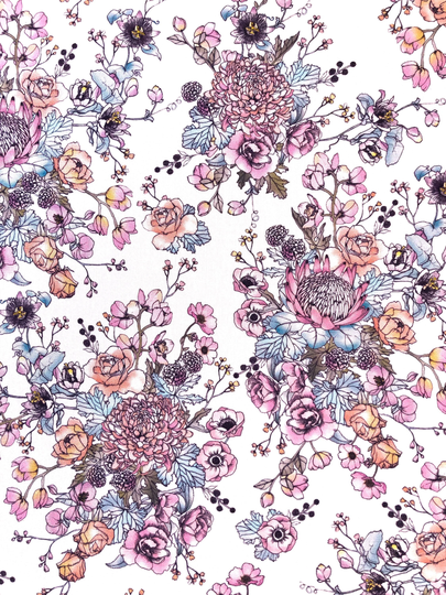 Scenic Route Aussie Native Romantic Flower Bloom Bouquet White Floral Quilting Cotton Fabric By 1/4, 1/2 Yard Or Fat Quarter