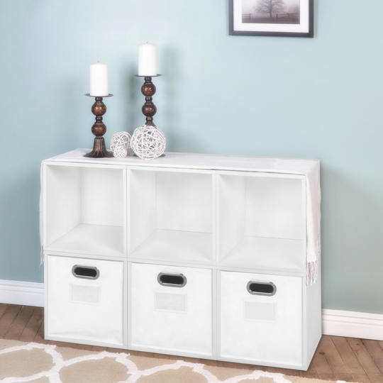 Noble Connect Storage Set - 6 Cubes and 3 Canvas Bins- White Wood Grain/White