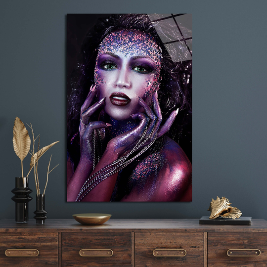 Beautiful Colored Girl Art, Acrylic, Metal Or Canvas Poster Print, Awesome Make Up On Green Eyes Girl, Living Room Bedroom, Home Wall Decor