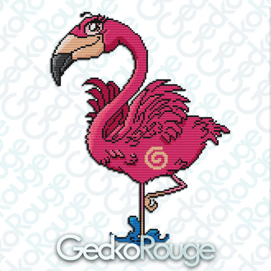 Phylilis Flamingo Swirlies - 14 Count 2x1 Modern Cross Stitch Art Kit