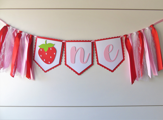strawberry Highchair Banner, High Chair 1st Girl Birthday, Berry Sweet Birthday Party, Decor