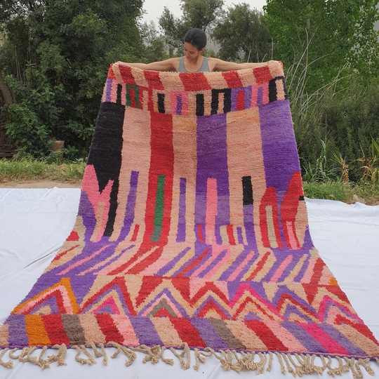 Khzama | 9'5x6 Ft 3x2 M Moroccan Colorful Rug 100% Wool Handmade