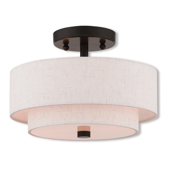 Livex Lighting Claremont Bronze-finished Steel 2-light Indoor Flush Mount Light Fixture with Cream Fabric Shades