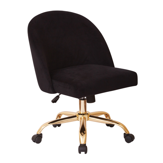 OS Home and Office Furniture Model Mid Back Office Chair in Black Velvet with Gold Finish Base