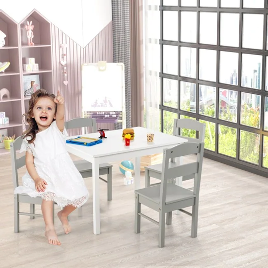 Kids 5 Piece Table and Chair Set Wooden Children Activity Playroom Furniture Gift-White - table: 26" x 22" x 19" (L x W x H)