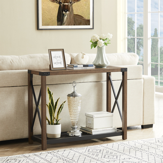 Farmhouse Entry Table, Industrial Sofa Table with 2 Tier Console Table