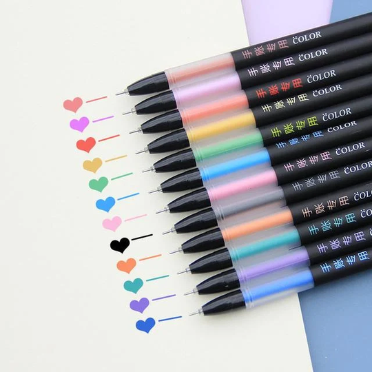12 Colors/Set Colorful Rainbow Fine Tip Gel Pens || Art Craft - Multicolor Drawing Lettering