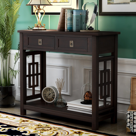 Console Table With 2 Drawers And Bottom Shelf, Entryway Accent Sofa Table