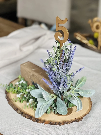 Wooden Table Numbers Set With Stand - Bare Wood For Weddings Or Large Events 13.5" Tall Thick Durable Wood