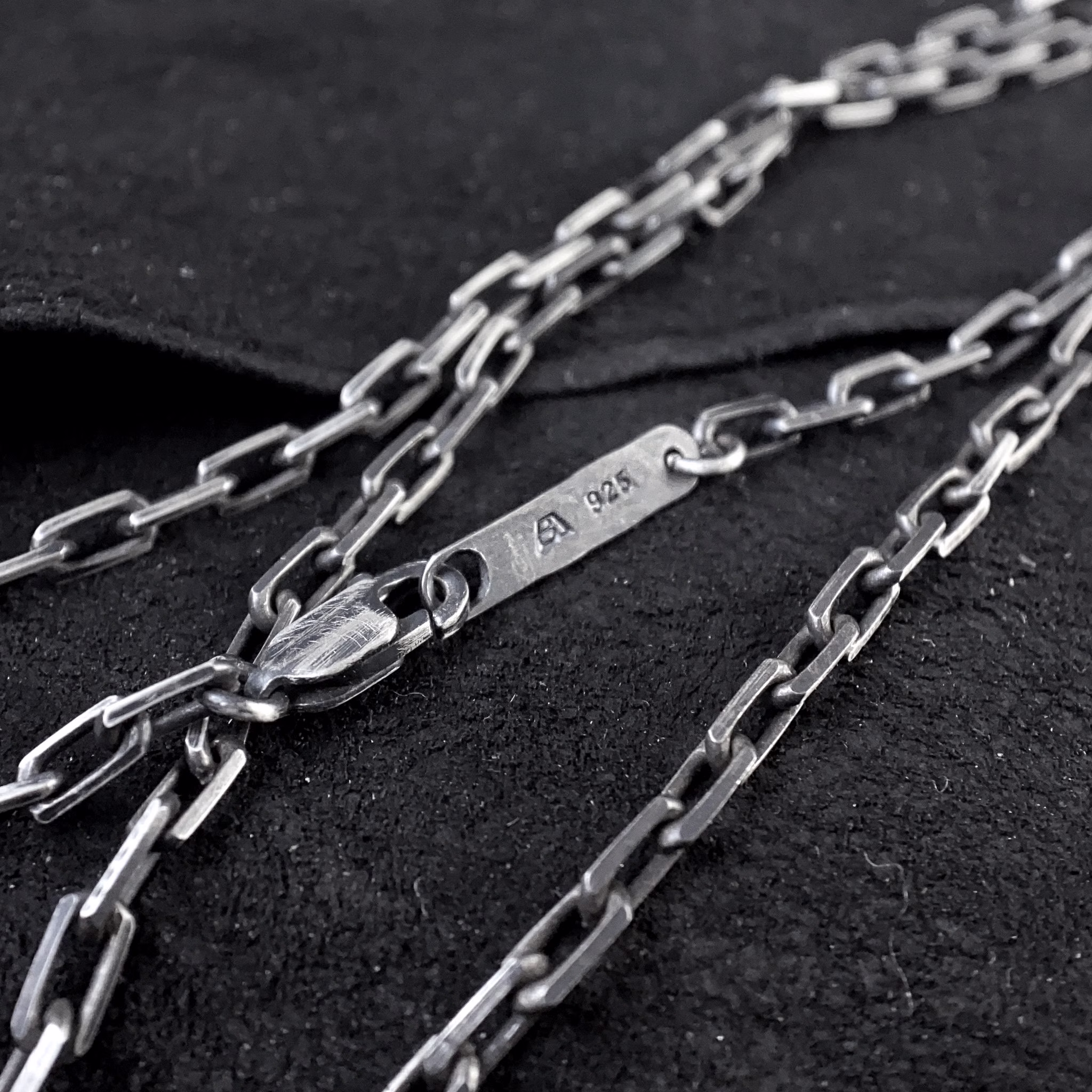 Oxidised Sterling Silver Anchor Mens Womens Necklace - Black Unisex Square Big Link Chain Faceted Solid Dark Matt