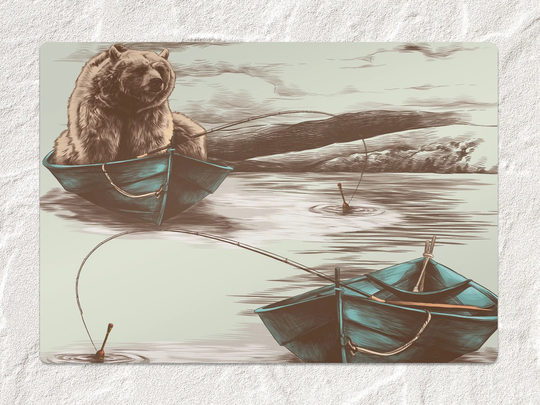 Bear in Boat Chair Mat, Brown Protective Green Splat Nature Vinyl Floor Office Decor, Flooring, Kids Room Decor